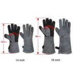 Guantes de cuero de vaca para barbacoa Guantes de protección de soldadura de horno anti-calientes gruesos, A2416 14 inch Gray Black - Imagen 2