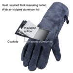 Guantes de cuero de vaca para barbacoa Guantes de protección de soldadura de horno anti-calientes gruesos, A2416 14 inch Gray Black - Imagen 3