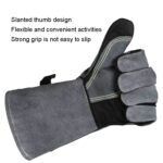 Guantes de cuero de vaca para barbacoa Guantes de protección de soldadura de horno anti-calientes gruesos, A2415 16 inch Gray Black - Imagen 4