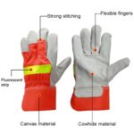 Guantes de extinción de incendios de piel de vaca Guantes de soldadura de mano de obra de protección de jardinería, A2604 - Imagen 3