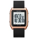 Reloj despertador SKMEI 1866 con pantalla grande cuadrada para hombre, correa de acero, luz nocturna multifunción, 1866 Rose Gold White Machine