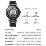 BINBOND B7872 Reloj de cuarzo resistente al agua luminoso hueco multifuncional, Black Steel-Black-White - Imagen 3