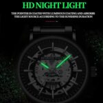 BINBOND B7872 Reloj de cuarzo resistente al agua luminoso hueco multifuncional, Black Steel-Black-White - Imagen 4