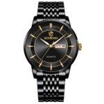 BINBOND B2077 30M Reloj luminoso de cuarzo resistente al agua Hebilla de mariposa Reloj con cinturón de acero para hombres