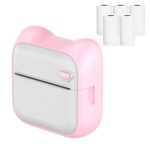 Impresora térmica autoadhesiva portátil de mano Bluetooth A31, Pink+5 Rolls Printer Paper