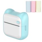 Impresora térmica autoadhesiva portátil de mano Bluetooth A31, Blue+3 Rolls Colored Paper