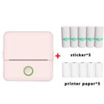 Impresora de tareas para estudiantes X6 200DPI Impresora de bolsillo sin tinta Bluetooth, Pink 5 Printer Paper+5 Stickers