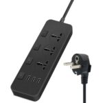 T14 2m 2500W 3 Enchufes + 3 Puertos USB Toma Multifuncional Con Interruptor, EU Plug (Black)