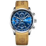 BINBOND B6022 Reloj de cuarzo multifuncional luminoso resistente al agua 30 m, Leather-White Steel-Blue