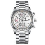 BINBOND B6022 Reloj de cuarzo multifuncional luminoso resistente al agua 30 m, White Steel-White