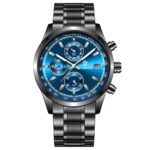 BINBOND B6022 Reloj de cuarzo multifuncional luminoso resistente al agua 30 m, Black Steel-Blue