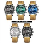 BINBOND B6022 Reloj de cuarzo multifuncional luminoso resistente al agua 30 m, Leather-White Steel-Blue - Imagen 2