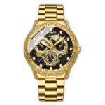 BINBOND B3030 Reloj de cuarzo resistente al agua luminoso con dragón en relieve, Full-gold Gold, Full-gold Black, Full-gold White, Black Steel-Black, White Steel-Black, White Steel-White, Brown Leather-Full-gold-Gold, Brown Leather-Full-gold-Black...