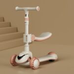 XOEYU K8 Patinete Infantil Plegable Ajustable Multifuncional con Música y Luces, 3-in-1 Pink
