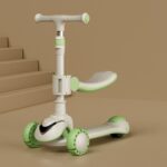 XOEYU K8 Patinete Infantil Plegable Ajustable Multifuncional con Música y Luces, 3-in-1 Green