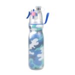 Taza de agua de refrigeración por pulverización para entrenamiento deportivo al aire libre de verano de 470ml, Blue 3-layers