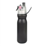 Taza de agua de refrigeración por pulverización para entrenamiento deportivo al aire libre de verano de 470ml, Pure Black 2-layers
