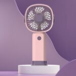 Mini ventilador multifuncional portátil de mano con función de soporte para teléfono, Pink Purple no Battery