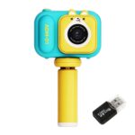 Mini cámara de vídeo digital para niños con pantalla IPS de 2,4 pulgadas y doble lente de 48 MP, With 64G TF Card Blue Fox
