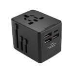 Adaptador de enchufe de viaje internacional con 3 puertos USB y 1 puerto USB-C/Tipo-C Bloque de carga universal, HHT520 Black