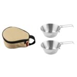 Cuenco de acero inoxidable plegable portátil con bolsa de almacenamiento Juego de cubiertos para acampar, AOTU AT6440 2pcs 500ml