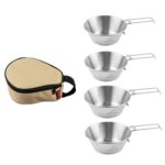 Cuenco de acero inoxidable plegable portátil con bolsa de almacenamiento Juego de cubiertos para acampar, AOTU AT6440 2pcs 300ml+2pcs 500ml