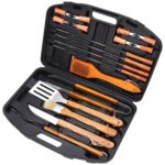 Juego de 19 piezas de caja de herramientas para barbacoa con mango de madera de acero inoxidable para exteriores