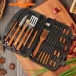 Juego de 19 piezas de caja de herramientas para barbacoa con mango de madera de acero inoxidable para exteriores - Imagen 4