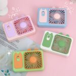 Cute Cartoon Kitten Camera Handheld Large Wind Rechargeable Fan With Stand Desktop Fan - Imagen 2