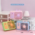 Cute Cartoon Kitten Camera Handheld Large Wind Rechargeable Fan With Stand Desktop Fan - Imagen 3