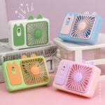 Cute Cartoon Kitten Camera Handheld Large Wind Rechargeable Fan With Stand Desktop Fan - Imagen 4