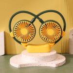 Outdoor Folding Mini Neck Fan Portable USB Rechargeable Summer Gift Fan, Bear Green
