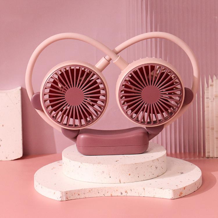 TBD0606016302.jpg Outdoor Folding Mini Neck Fan Portable USB Rechargeable Summer Gift Fan, Bear Pink Purple - Imagen 1