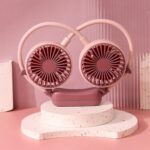 Outdoor Folding Mini Neck Fan Portable USB Rechargeable Summer Gift Fan, Devil Pink Purple