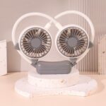 Outdoor Folding Mini Neck Fan Portable USB Rechargeable Summer Gift Fan, Cat Ears Gray White