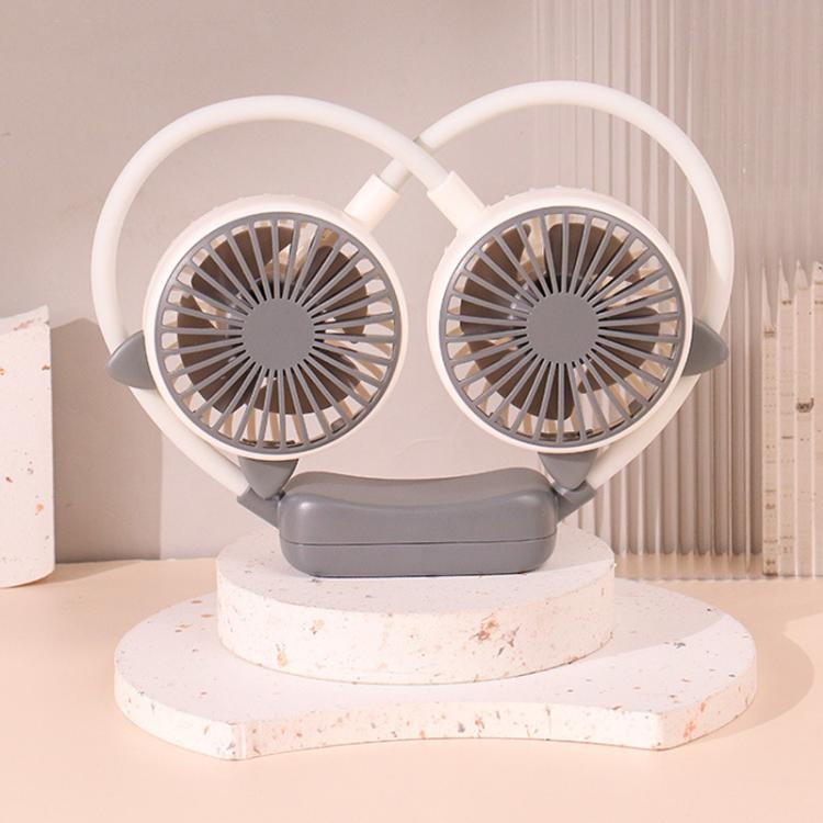 TBD0606016308.jpg Outdoor Folding Mini Neck Fan Portable USB Rechargeable Summer Gift Fan, Cat Ears Gray White - Imagen 1