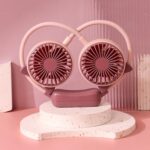 Outdoor Folding Mini Neck Fan Portable USB Rechargeable Summer Gift Fan, Cat Ears Pink Purple