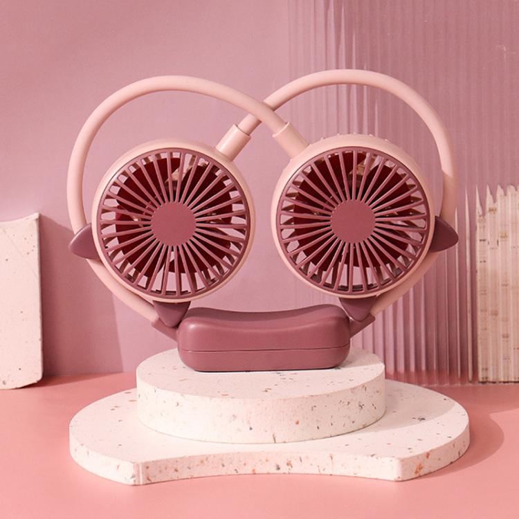 TBD0606016309.jpg Outdoor Folding Mini Neck Fan Portable USB Rechargeable Summer Gift Fan, Cat Ears Pink Purple - Imagen 1