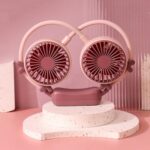 Outdoor Folding Mini Neck Fan Portable USB Rechargeable Summer Gift Fan, Deer Pink Purple