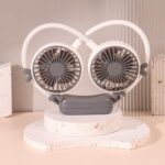 Outdoor Folding Mini Neck Fan Portable USB Rechargeable Summer Gift Fan, Deer Gray White