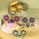 Outdoor Folding Mini Neck Fan Portable USB Rechargeable Summer Gift Fan, Cat Ears Gray White - Imagen 4