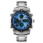 SKMEI 1389 Reloj digital de negocios multifuncional para hombres Reloj de pulsera de esfera grande resistente al agua de 30 m con correa de reloj de acero inoxidable, 1389 Blue
