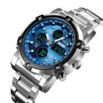 SKMEI 1389 Reloj digital de negocios multifuncional para hombres Reloj de pulsera de esfera grande resistente al agua de 30 m con correa de reloj de acero inoxidable, 1389 Blue - Imagen 3