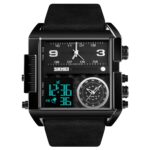 SKMEI 1391 Reloj digital de negocios multifuncional para hombres Reloj de pulsera con esfera cuadrada impermeable de 30 m con correa de cuero