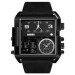 SKMEI 1391 Reloj digital de negocios multifuncional para hombres Reloj de pulsera con esfera cuadrada impermeable de 30 m con correa de cuero - Imagen 2