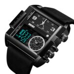 SKMEI 1391 Reloj digital de negocios multifuncional para hombres Reloj de pulsera con esfera cuadrada impermeable de 30 m con correa de cuero - Imagen 3