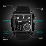 SKMEI 1391 Reloj digital de negocios multifuncional para hombres Reloj de pulsera con esfera cuadrada impermeable de 30 m con correa de cuero - Imagen 4