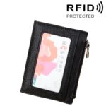 Tarjetero con cremallera de color sólido de cuero de vaca, billetera con bloqueo RFID, estuche protector, monedero, tamaño: 11 * 8 * 1,5 cm