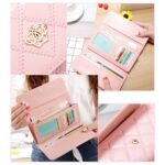 Monedero de cuero de PU con diseño largo plegable de 3 coronas de metal con textura de Argyles a la moda para mujer - Imagen 3