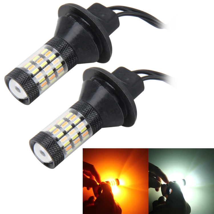 CMS2773.jpg 2 PCS 3156 5W 450LM 60LEDs DC 12V SMD-4014 Luz de freno automático para automóvil Luces de señal de giro Juego de fuente de automóvil (luz blanca + luz amarilla), longitud del cable: 40 cm - Imagen 1